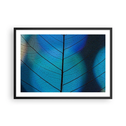 Affiche dans un cadre noir - Poster - Gros plan d'une feuille bleue avec des détails de veines visibles - 70x50cm - Construction complexe - Décoration murale moderne pour le salon et la chambre ARTTOR