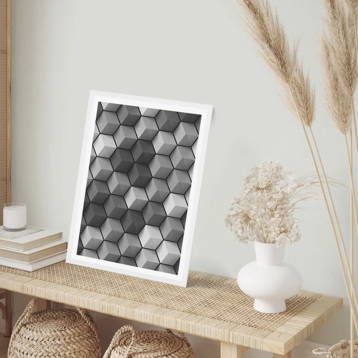 Affiche dans un cadre blanc - Poster - Puzzle cubiste - 61x91 cm