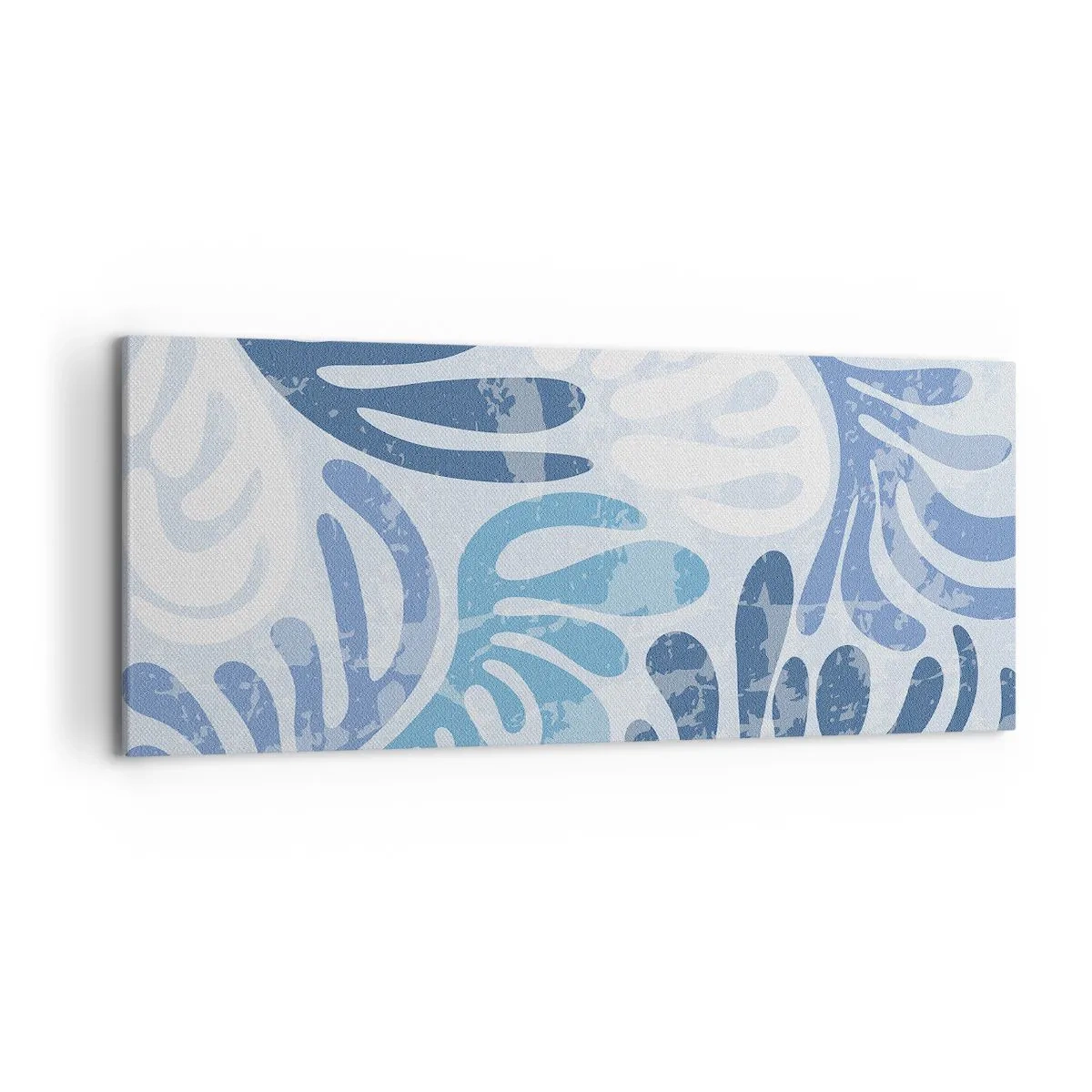 Impression sur toile - Image sur toile - Formes abstraites dans des tons de bleu sur fond blanc - 120x50cm - Fougères bleues - Décoration murale moderne pour le salon et la chambre ARTTOR