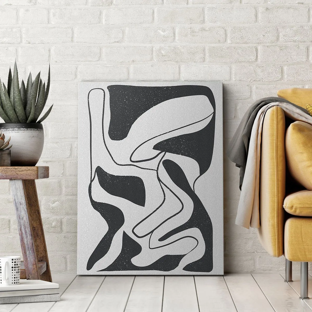 Impression sur toile - Image sur toile - Abstraction en noir et blanc avec des formes organiques - 80x120cm - Amusement de labyrinthe abstrait - Décoration murale moderne pour le salon et la chambre ARTTOR