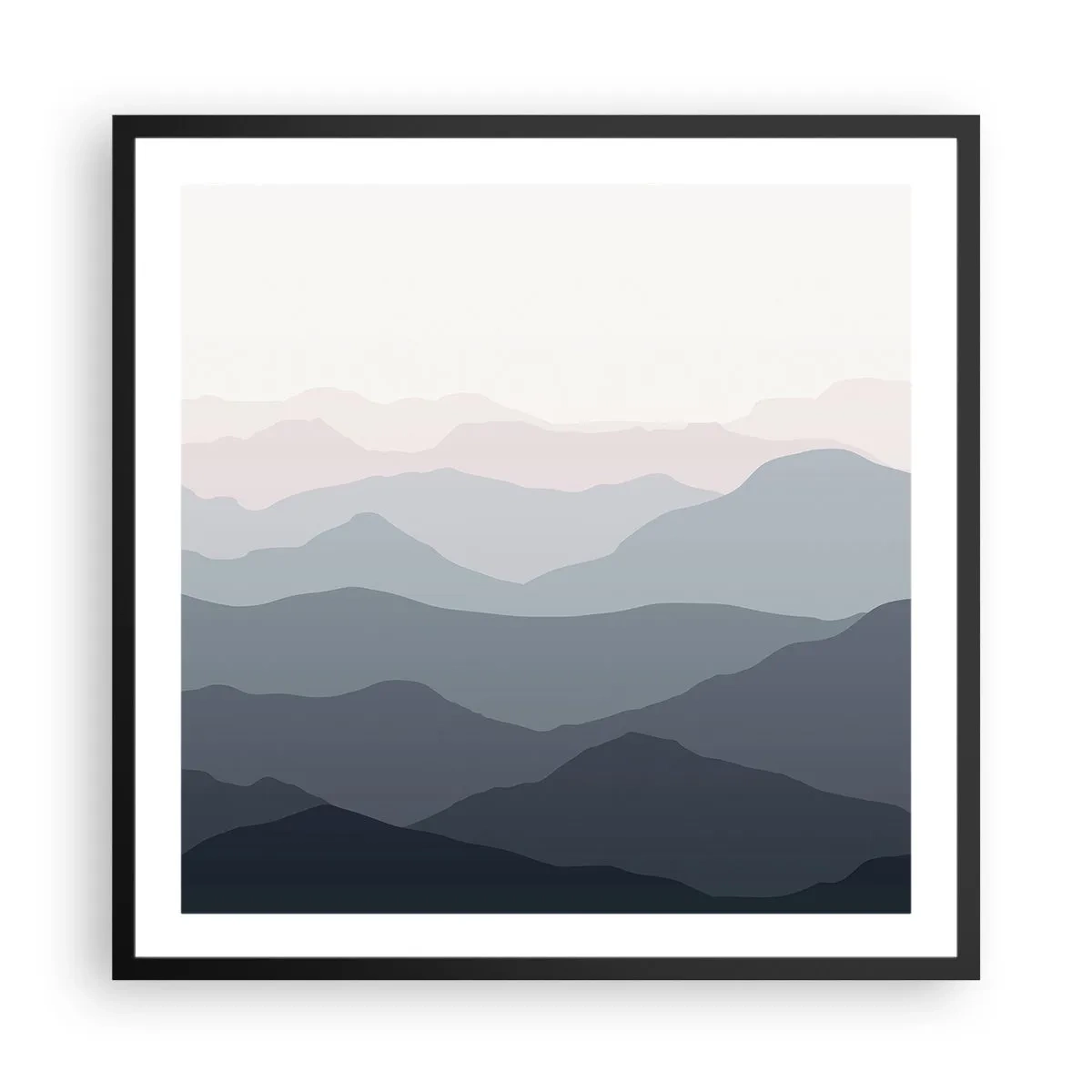 Affiche dans un cadre noir - Poster - Vagues de montagnes - 60x60 cm