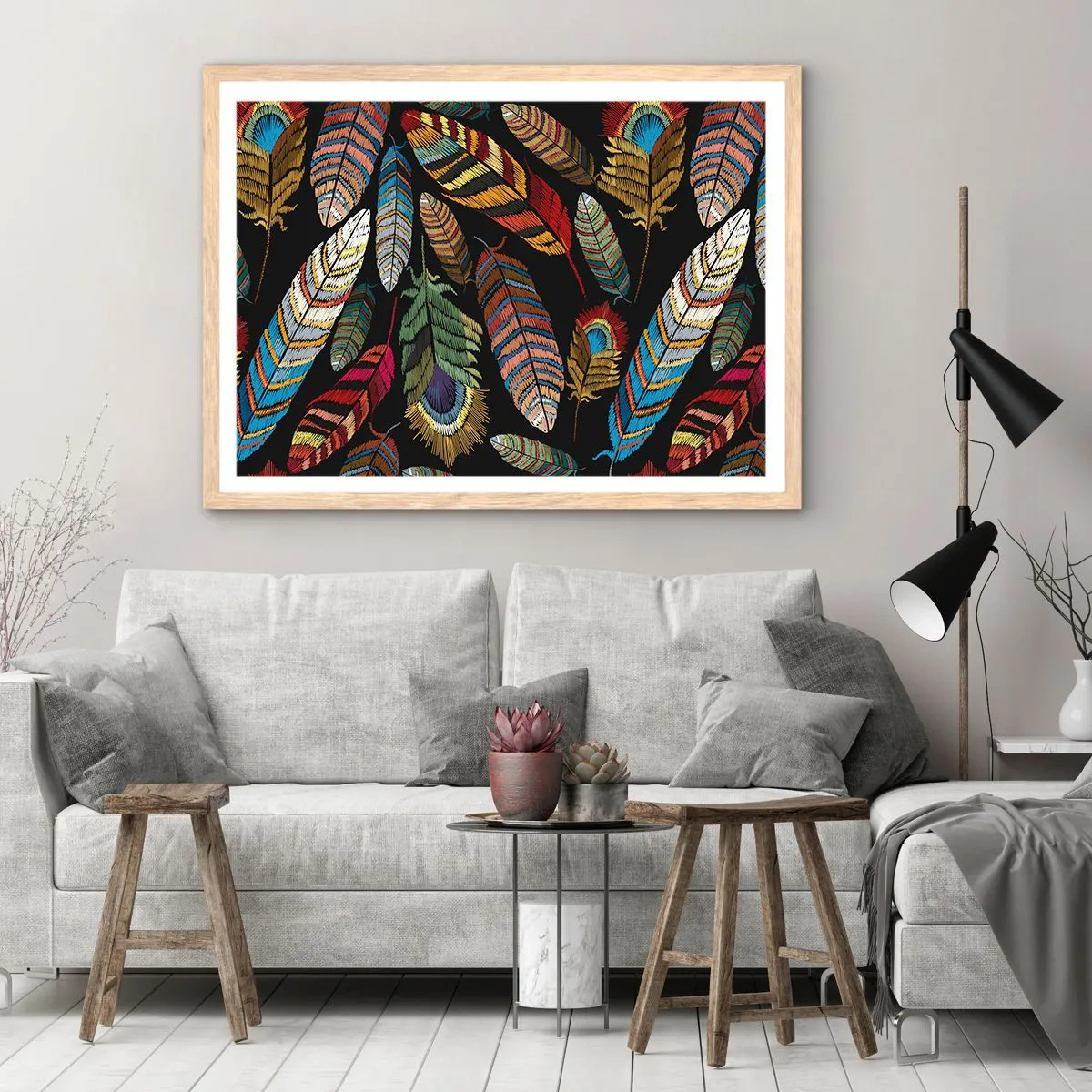 Affiche dans un chêne clair - Poster - Le carnaval des oiseaux - 50x40 cm