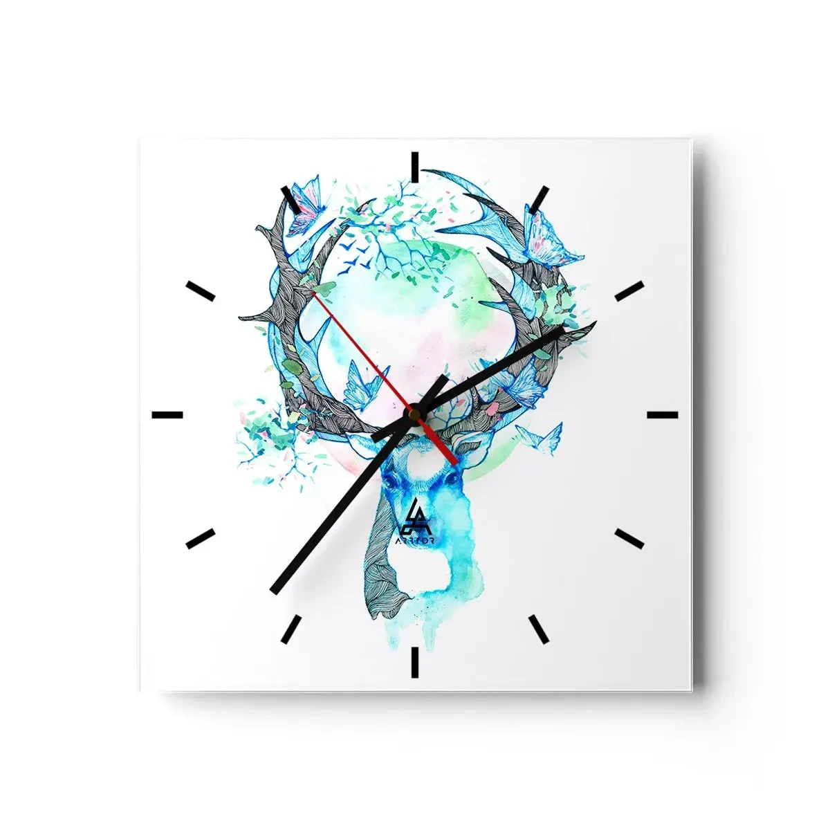 Horloge murale - Pendule murale - Un graphique de cerf fantaisiste avec un motif de nature et de papillon - 30x30cm - La force et la délicatesse de la nature - Décoration murale moderne pour le salon et la chambre ARTTOR