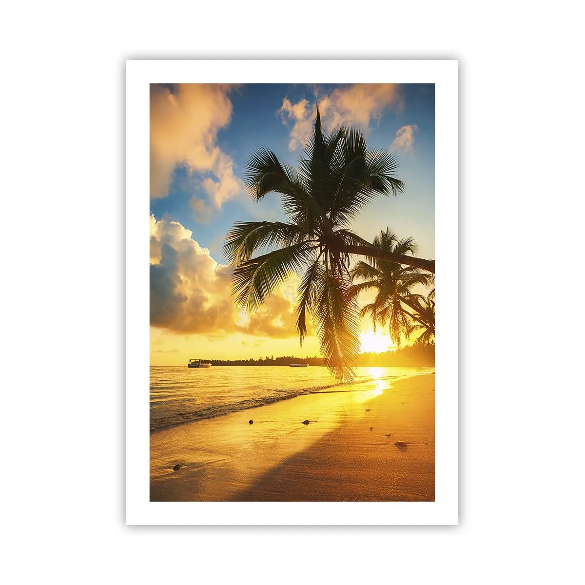 Affiche - Poster - Plage tropicale au coucher du soleil avec palmiers - 50x70cm - Rêve caribéen - Décoration murale moderne pour le salon et la chambre ARTTOR