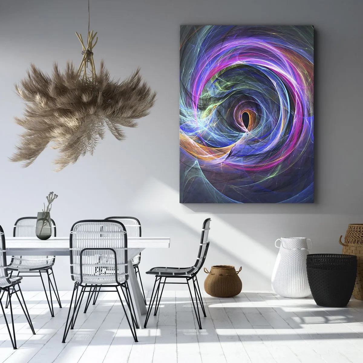 Impression sur toile - Image sur toile - Un tourbillon abstrait de couleurs dans des tons de violet, de rose et de bleu. - 70x100cm - Où m'emmènes-tu ? - Décoration murale moderne pour le salon et la chambre ARTTOR