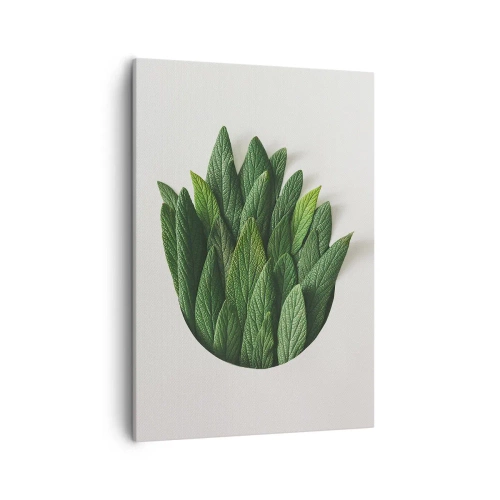 Impression sur toile - Image sur toile - Une composition de feuilles vertes sur un fond clair - 50x70cm - Curiosité sans retenue - Décoration murale moderne pour le salon et la chambre ARTTOR