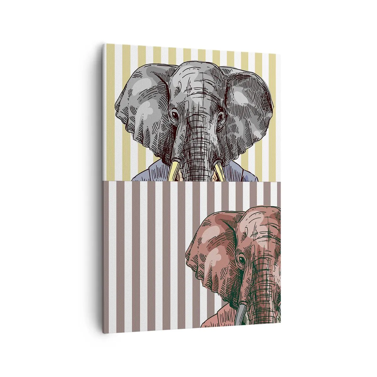 Impression sur toile - Image sur toile - Un éléphant en costume sur fond de rayures beiges - 70x100cm - Élégant par nature - Décoration murale moderne pour le salon et la chambre ARTTOR