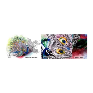 Échantillon De Papier Peint Standard Eco - Avec fierté contre la grisaille - Oiseau, Paon, Plumes - 100x30 cm