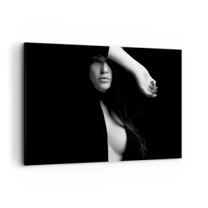 Impression sur toile - Image sur toile - Portrait élégant d'une femme en noir et blanc - 120x80cm - École de séduction - Décoration murale moderne pour le salon et la chambre ARTTOR