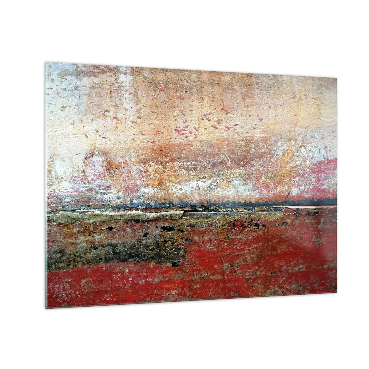 Impression sur verre - Image sur verre - Texture abstraite dans les tons de rouge et d'ocre - 70x50cm - C'est peut-être la mer - Décoration murale moderne pour le salon et la chambre ARTTOR