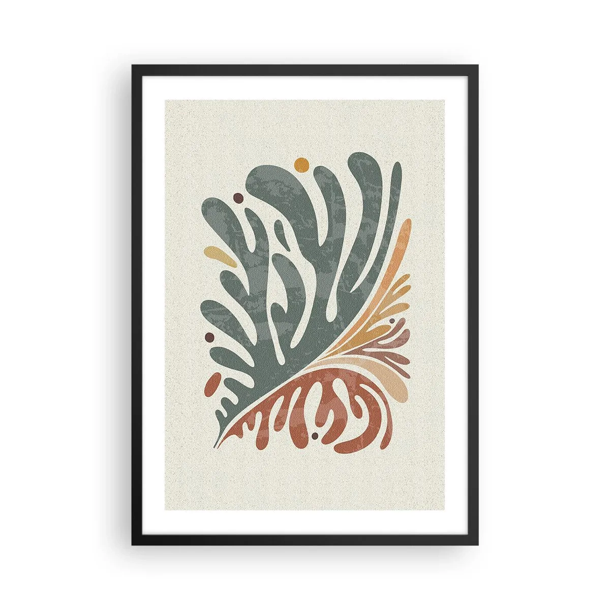 Affiche dans un cadre noir - Poster - Motif de feuilles botaniques dans les tons verts et marron - 50x70cm - Feuille multicolore - Décoration murale moderne pour le salon et la chambre ARTTOR
