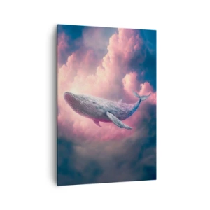 Impression sur toile - Image sur toile - Une baleine flottant dans les nuages au coucher du soleil - 70x100cm - Frottez-vous les yeux - Décoration murale moderne pour le salon et la chambre ARTTOR