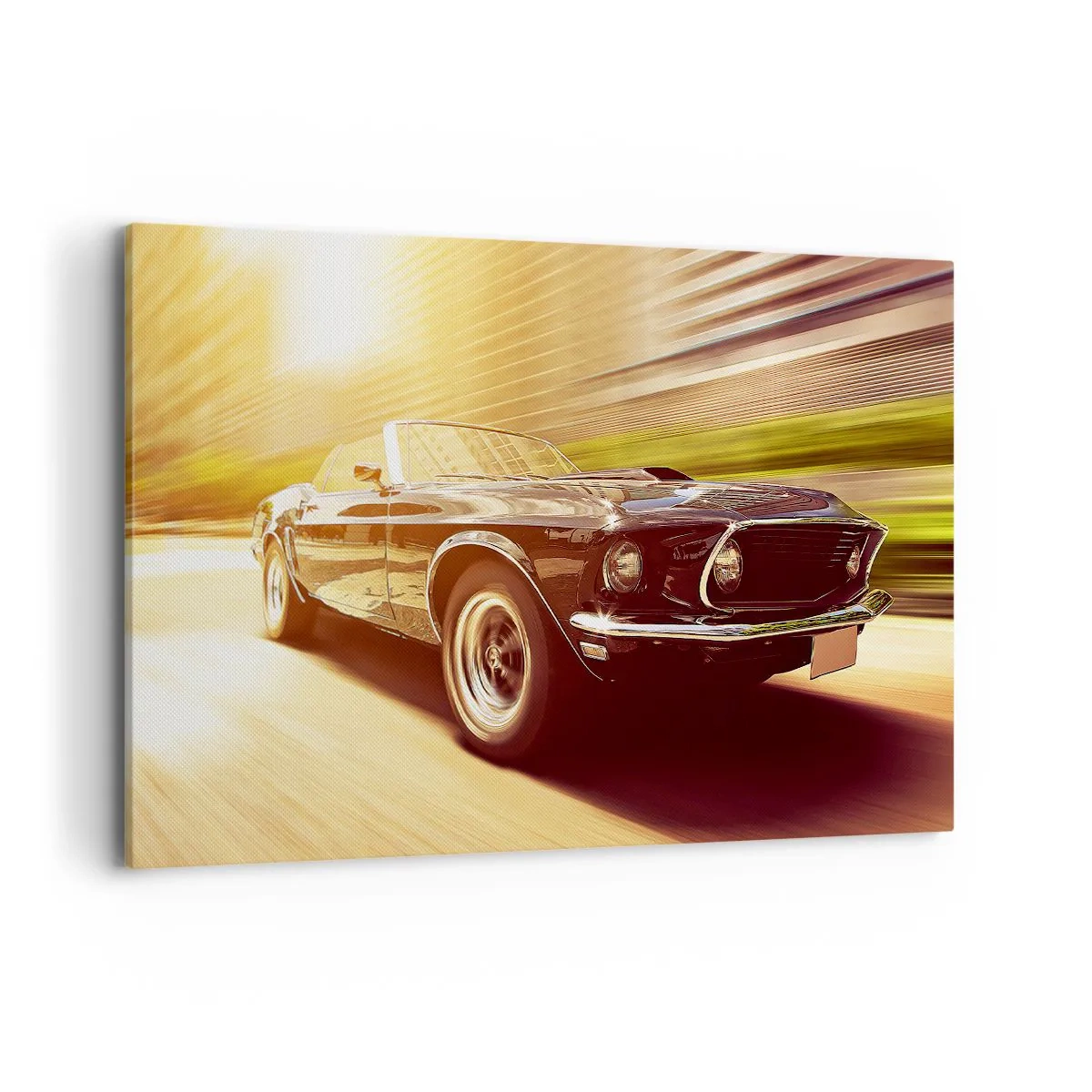 Impression sur toile - Image sur toile - Une voiture classique en mouvement dans un décor urbain - 120x80cm - 1967 - le retour de la légende - Décoration murale moderne pour le salon et la chambre ARTTOR