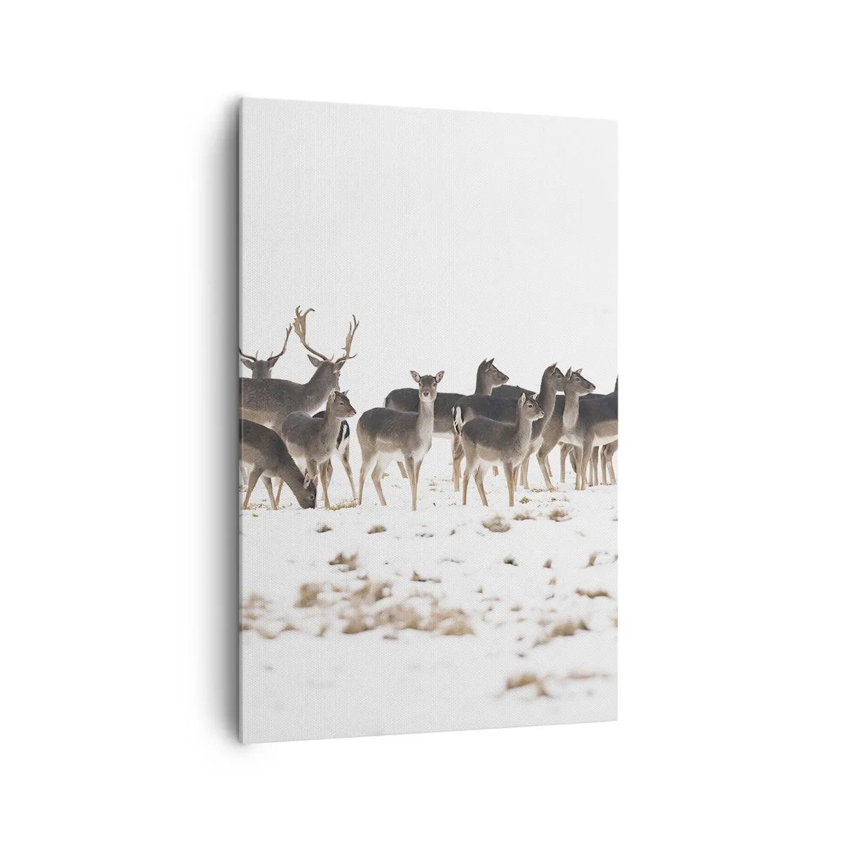 Impression sur toile - Image sur toile - Un troupeau de cerfs sur fond de neige - 80x120cm - Les fêtes approchent ? - Décoration murale moderne pour le salon et la chambre ARTTOR