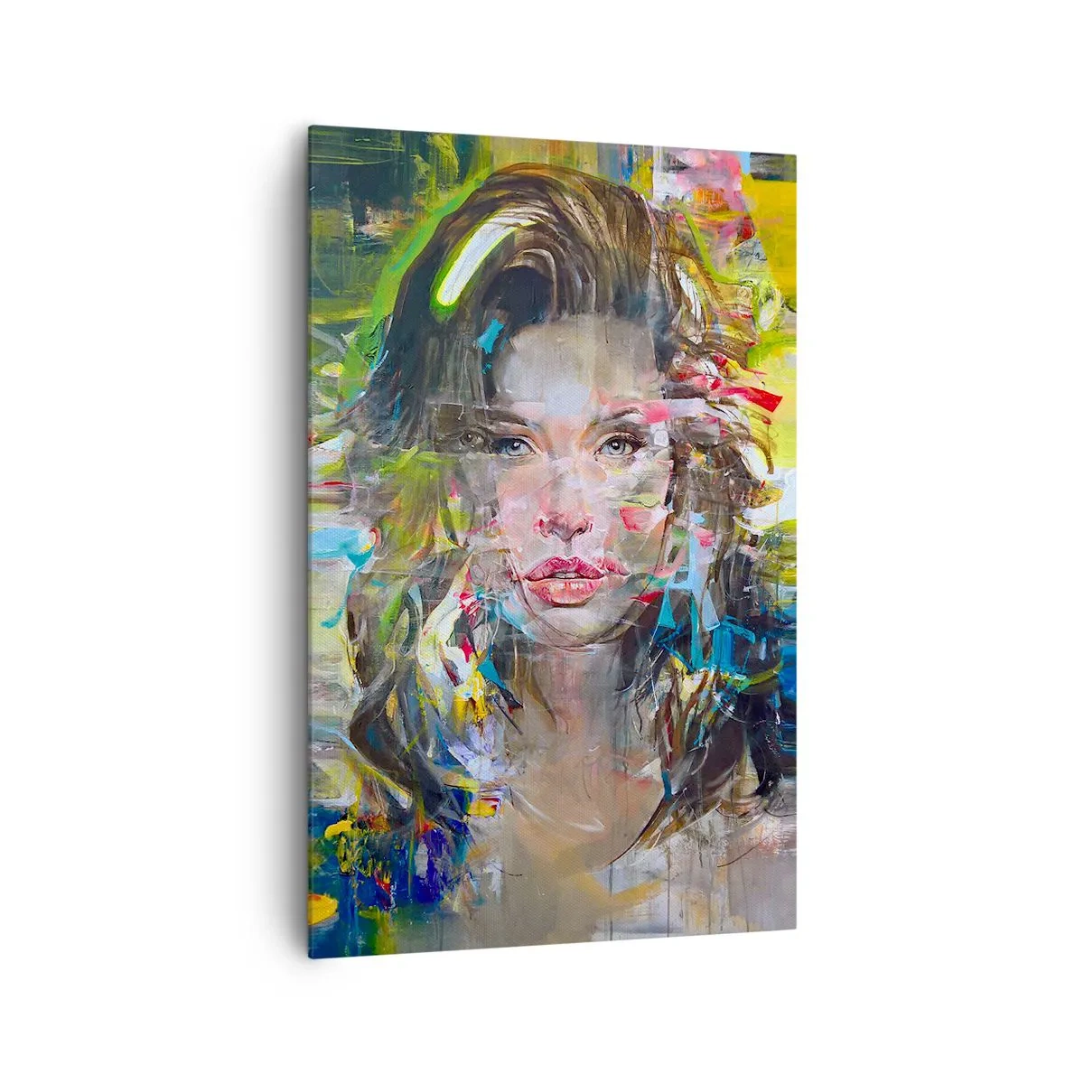 Impression sur toile - Image sur toile - Portrait abstrait d'une femme aux couleurs intenses - 80x120cm - Derrière l'air, un rideau - Décoration murale moderne pour le salon et la chambre ARTTOR