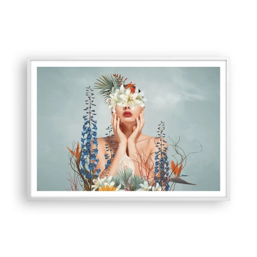 Affiche dans un cadre blanc - Poster - Femme - fleur - 100x70 cm