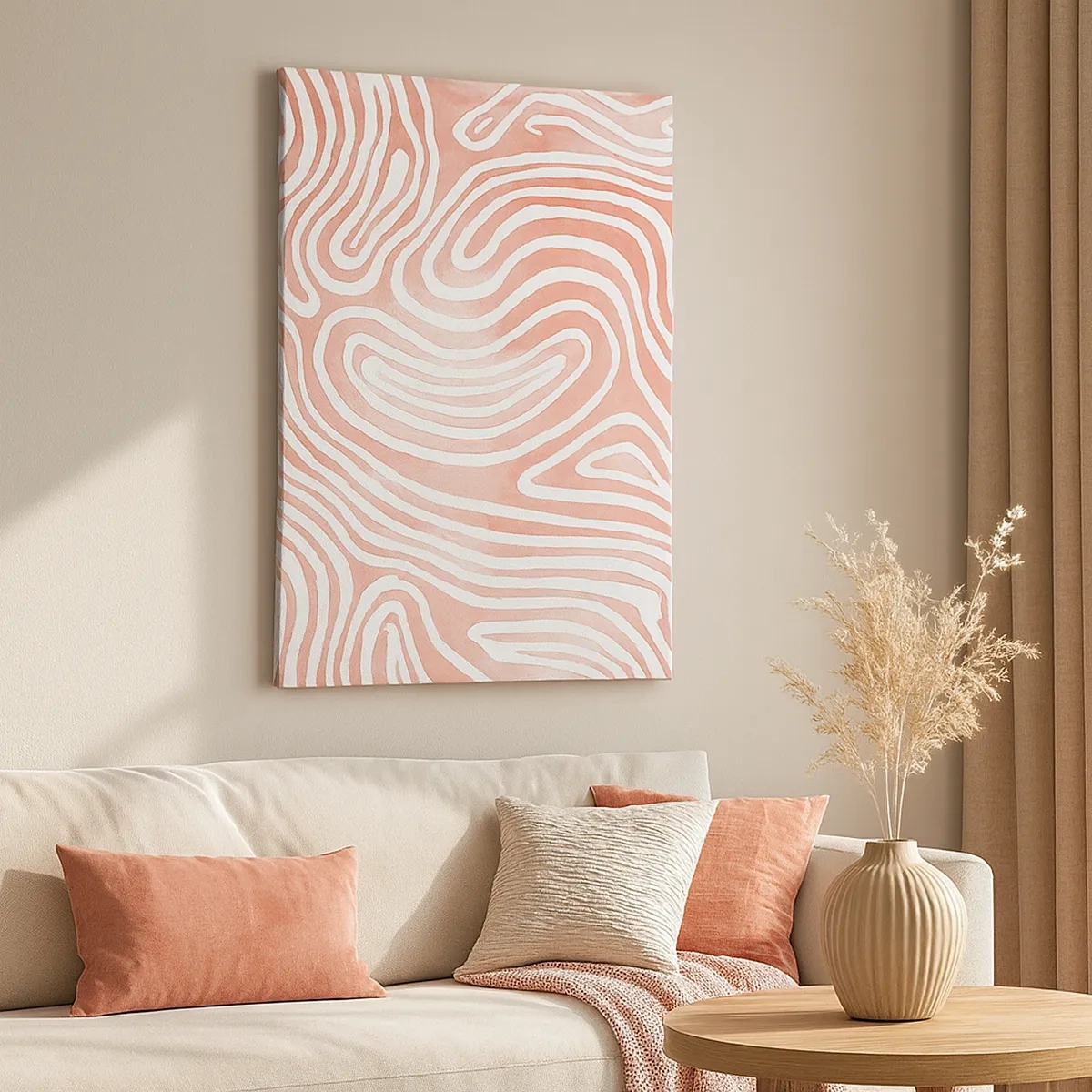Impression sur toile - Image sur toile - Motif abstrait dans les tons de rose et de blanc - 50x70cm - Dans le labyrinthe de corail - Décoration murale moderne pour le salon et la chambre ARTTOR