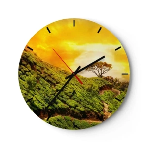 Horloge murale - Pendule murale - Des collines verdoyantes sous les rayons du soleil couchant - 30x30cm - Un chemin sinueux, une pente verte - Décoration murale moderne pour le salon, la cuisine et la chambre ARTTOR