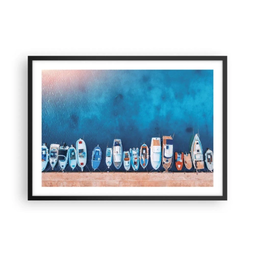 Affiche dans un cadre noir - Poster - Bateaux amarrés au rivage contre l'eau bleue - 70x50cm - En une seule fois - Décoration murale moderne pour le salon et la chambre ARTTOR