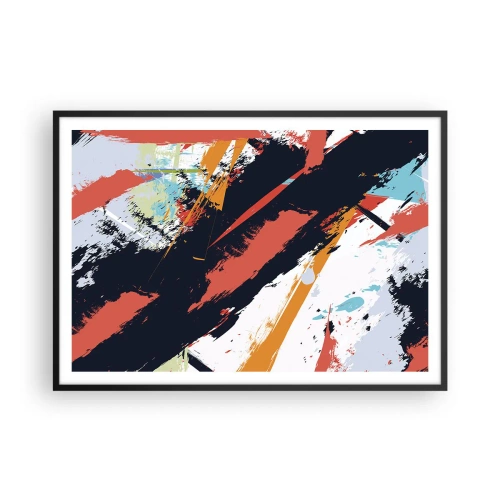 Affiche dans un cadre noir - Poster - Coups de pinceau abstraits aux couleurs vives - 100x70cm - Composition dynamique - Décoration murale moderne pour le salon et la chambre ARTTOR