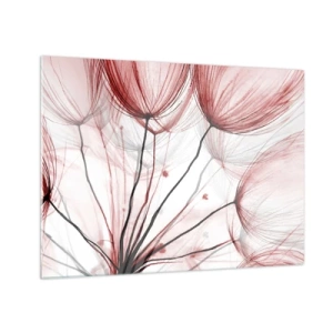 Impression sur verre - Image sur verre - Pissenlits subtils dans des tons de rose et de noir - 70x50cm - Avant le départ - Décoration murale moderne pour le salon et la chambre ARTTOR