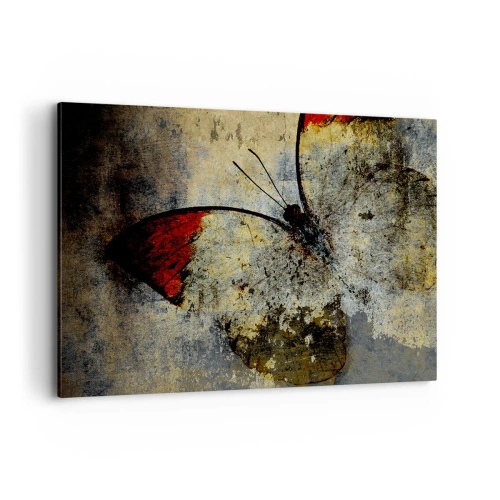 Impression sur toile - Image sur toile - Un papillon dans les tons de rouge et de gris sur un fond texturé - 120x80cm - Regarde avant que je disparaisse - Décoration murale moderne pour le salon et la chambre ARTTOR