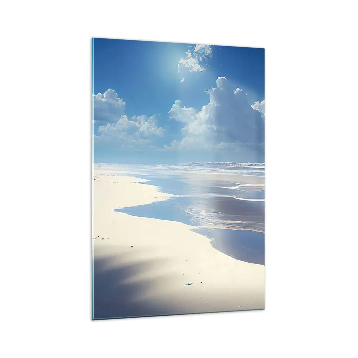 Impression sur verre - Image sur verre - Une plage de sable avec des vagues sous un ciel bleu - 70x100cm - Des vacances paradisiaques - Décoration murale moderne pour le salon et la chambre ARTTOR