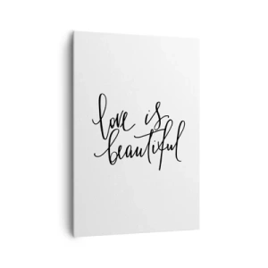 Impression sur toile - Image sur toile - Inscription noire « l'amour est beau » sur fond blanc - 70x100cm - Lire et répéter - Décoration murale moderne pour le salon et la chambre ARTTOR