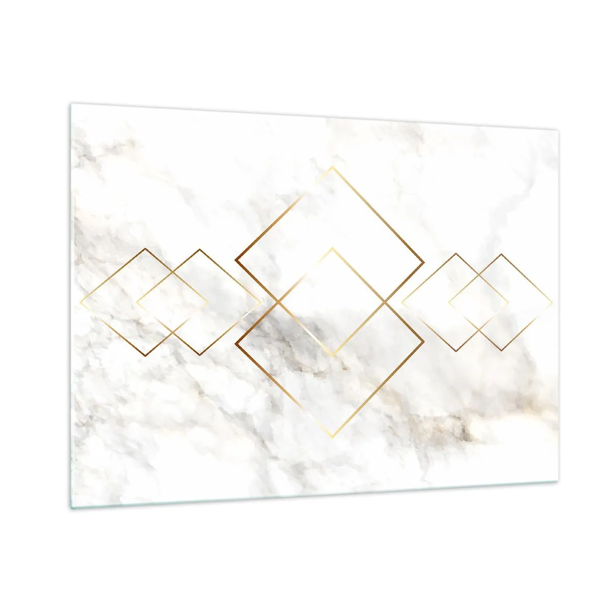 Impression sur verre - Image sur verre - Losanges géométriques dorés sur fond de marbre blanc - 100x70cm - Vue à l'infini - Décoration murale moderne pour le salon et la chambre ARTTOR
