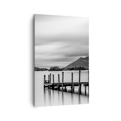 Impression sur toile - Image sur toile - Paysage noir et blanc avec une jetée sur un lac - 80x120cm - Douceur et force - Décoration murale moderne pour le salon et la chambre ARTTOR