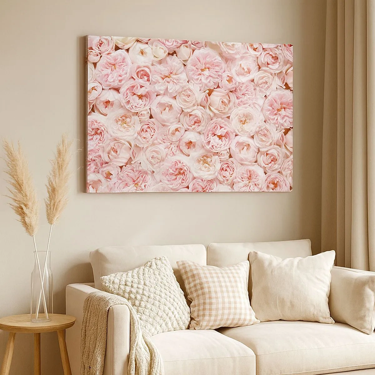 Impression sur toile - Image sur toile - Des roses délicates dans des tons de rose sur toute la surface - 70x50cm - Un lit de roses - Décoration murale moderne pour le salon et la chambre ARTTOR