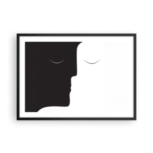 Affiche dans un cadre noir - Poster - Une silhouette minimaliste de deux visages aux couleurs contrastées. - 70x50cm - Unité des contraires - Décoration murale moderne pour le salon et la chambre ARTTOR