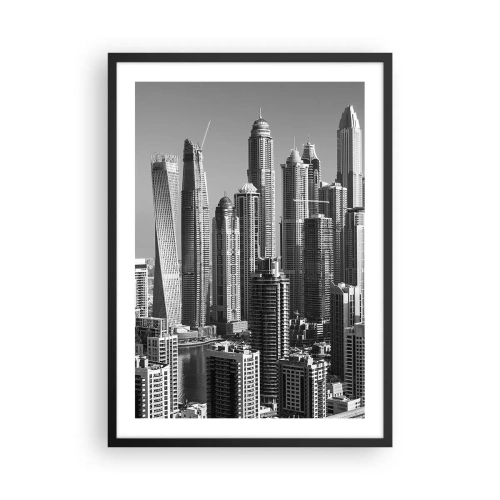 Affiche dans un cadre noir - Poster - Panorama de la ville avec des gratte-ciels modernes - 50x70cm - Ville sur le désert - Décoration murale moderne pour le salon et la chambre ARTTOR