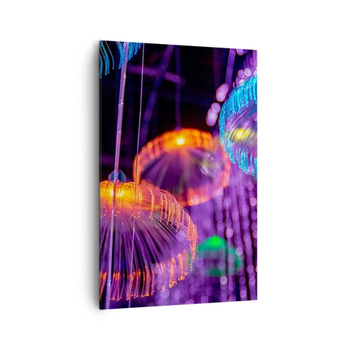 Impression sur toile - Image sur toile - Méduses lumineuses colorées dans un environnement sombre - 80x120cm - Fontaine lumineuse - Décoration murale moderne pour le salon et la chambre ARTTOR