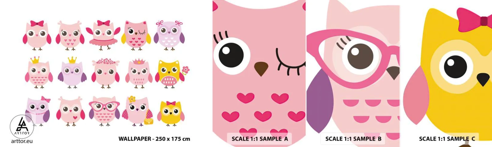 Échantillon De Papier Peint Standard Eco - L'un est plus doux que l'autre - Des oiseaux, Hibou, Pour les enfants - 100x30 cm