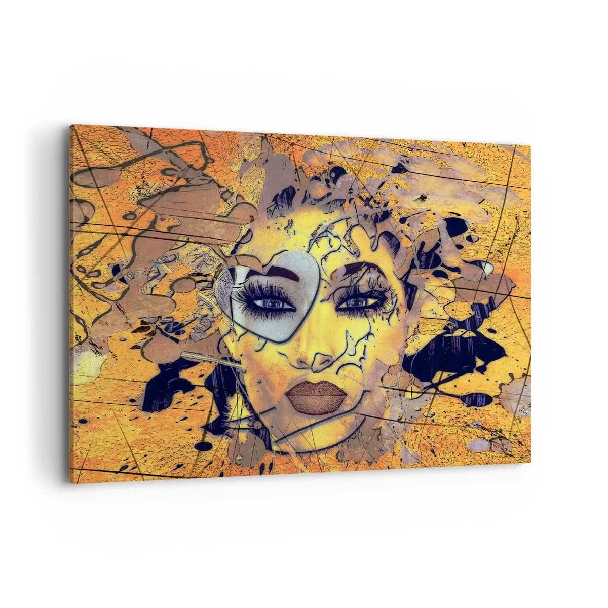 Impression sur toile - Image sur toile - Portrait abstrait d'une femme dans des tons jaune doré - 100x70cm - Beauté ensoleillée - Décoration murale moderne pour le salon et la chambre ARTTOR