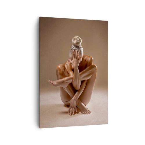 Impression sur toile - Image sur toile - Silhouette artistique d'une femme sur fond beige - 70x100cm - Unité du corps et de l'âme - Décoration murale moderne pour le salon et la chambre ARTTOR