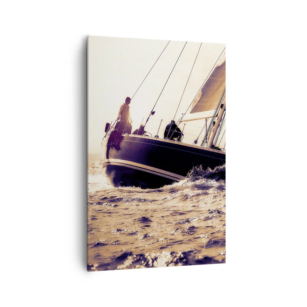 Impression sur toile - Image sur toile - Un yacht sur une mer agitée à la lumière du soleil couchant - 80x120cm - Navigue, marin - Décoration murale moderne pour le salon et la chambre ARTTOR