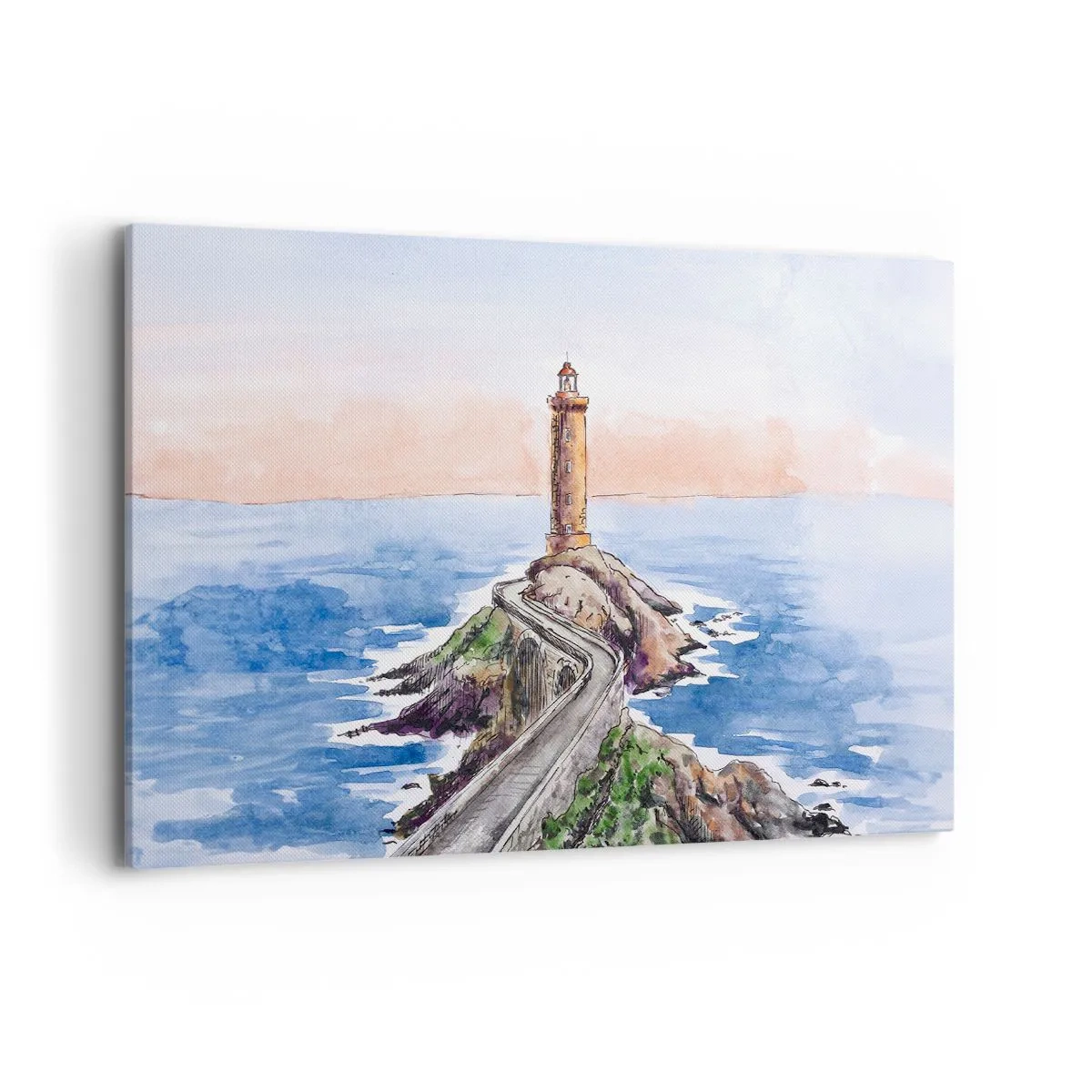 Impression sur toile - Image sur toile - Un phare sur un rivage rocheux - 120x80cm - Face à la mer - Décoration murale moderne pour le salon et la chambre ARTTOR