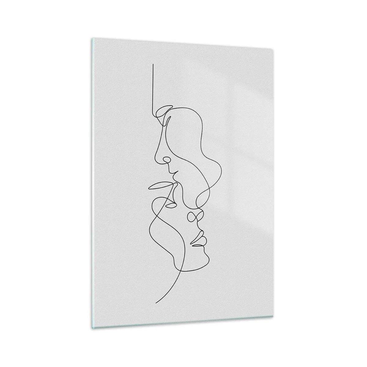 Impression sur verre - Image sur verre - Un dessin délicat de deux visages dans un seul contour - 50x70cm - Chaleur de désir renaissant - Décoration murale moderne pour le salon et la chambre ARTTOR