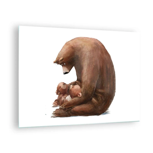 Impression sur verre - Image sur verre - Une mère ourse serrant dans ses bras deux petits oursons - 70x50cm - Faites de beaux rêves les enfants - Décoration murale moderne pour le salon et la chambre ARTTOR
