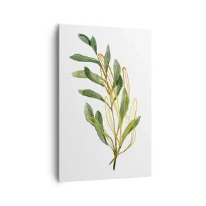 Impression sur toile - Image sur toile - Branche verte avec des feuilles sur fond blanc - 80x120cm - Tout ce qui est bon - Décoration murale moderne pour le salon et la chambre ARTTOR