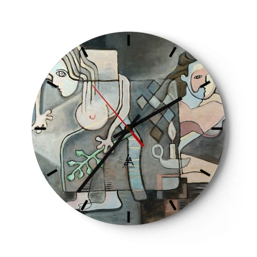 Horloge murale - Pendule murale - Une composition abstraite de deux figures avec des éléments en mosaïque. - 30x30cm - Mosaïque d'esprit et de matière - Décoration murale moderne pour le salon, la cuisine et la chambre ARTTOR
