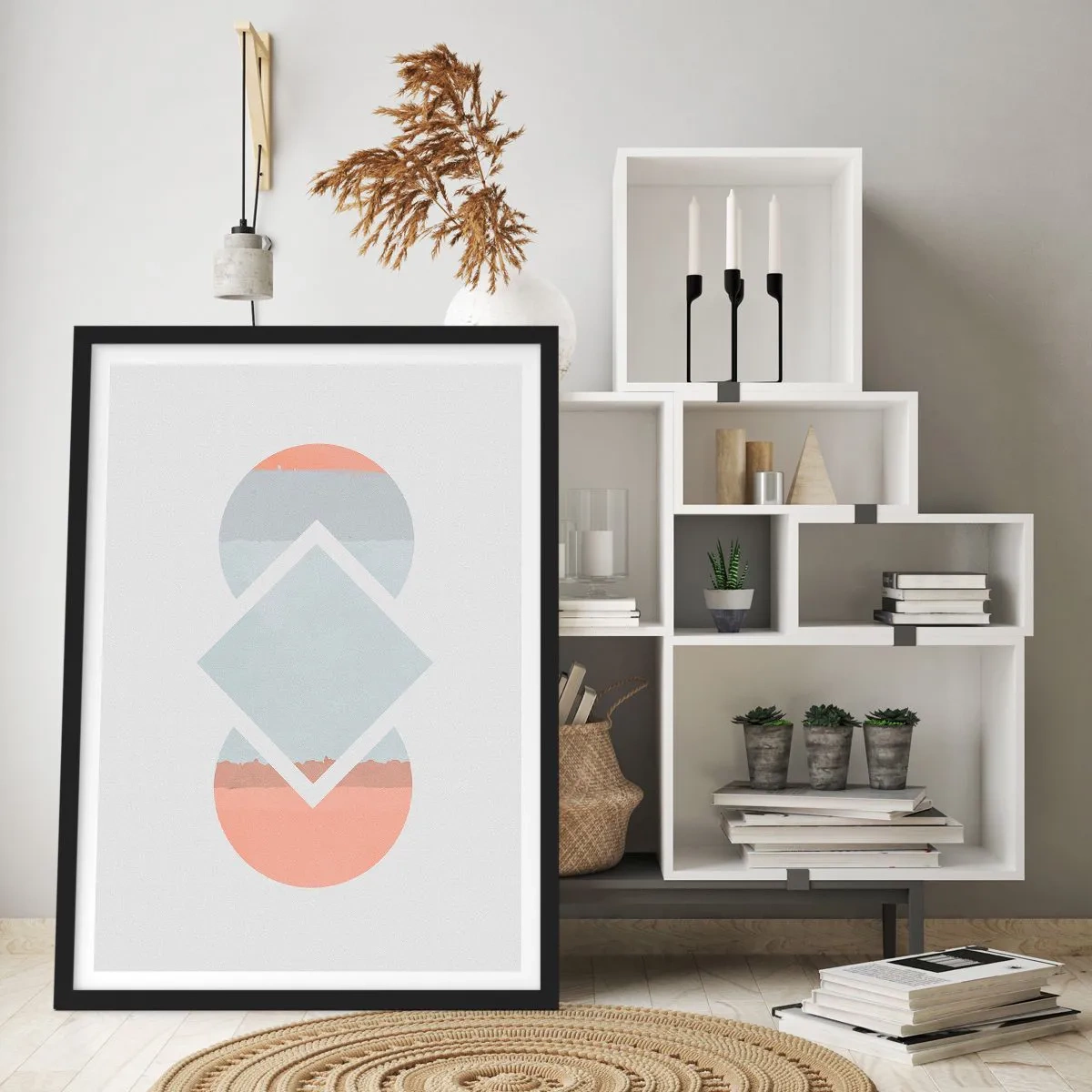 Affiche dans un cadre noir - Poster - Une composition abstraite de formes géométriques et de couleurs pastel. - 50x70cm - La situation est clair - Décoration murale moderne pour le salon et la chambre ARTTOR