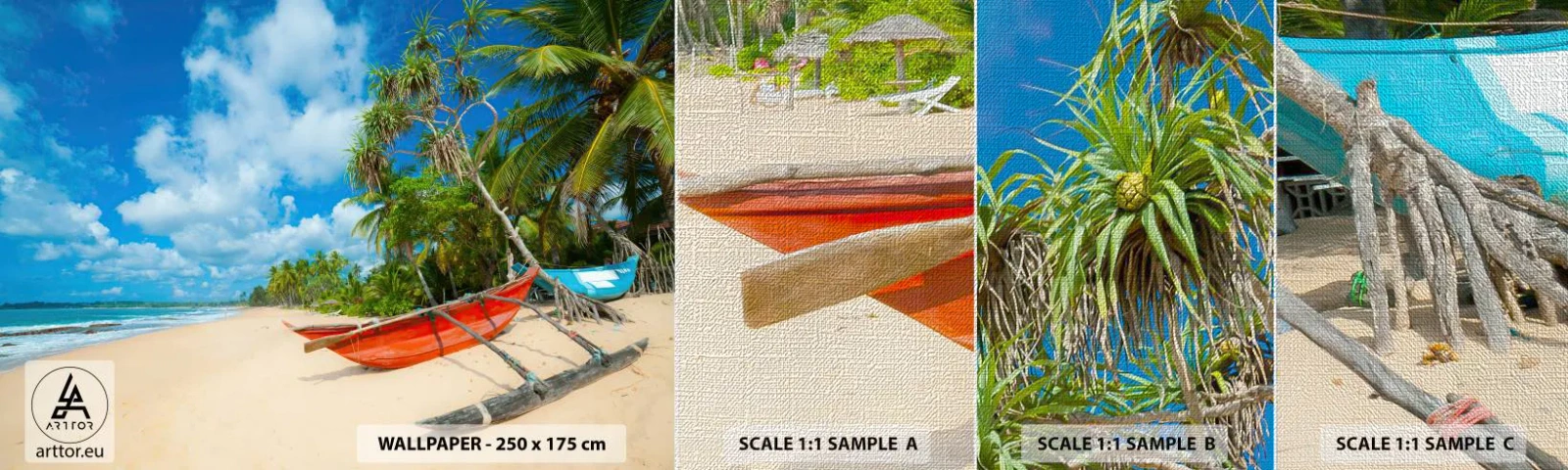 Échantillon de Papier Peint Premium Canvas - Le charme des tropiques - Paysage, Océan, Plage Exotique - 100x30 cm