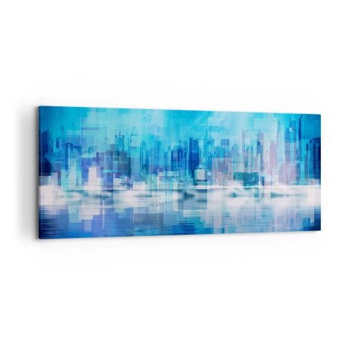 Impression sur toile - Image sur toile - Panorama urbain abstrait dans des tons bleus - 120x50cm - Noyé dans le bleu - Décoration murale moderne pour le salon et la chambre ARTTOR