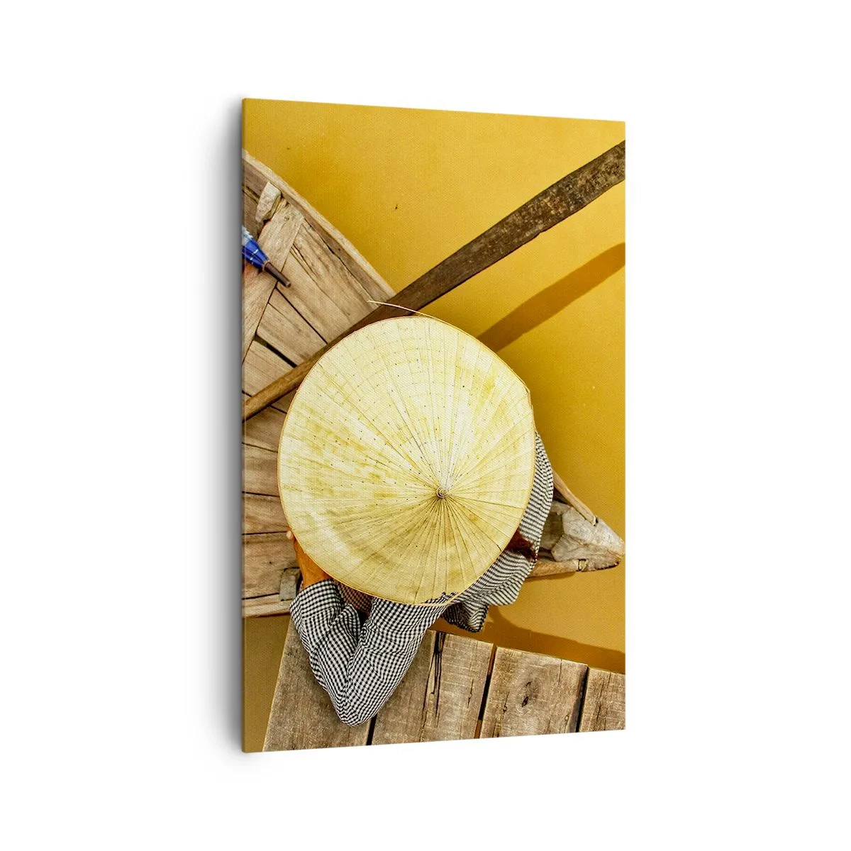 Impression sur toile - Image sur toile - Un bateau traditionnel vu à vol d'oiseau - 80x120cm - La vie sur le fleuve Jaune - Décoration murale moderne pour le salon et la chambre ARTTOR