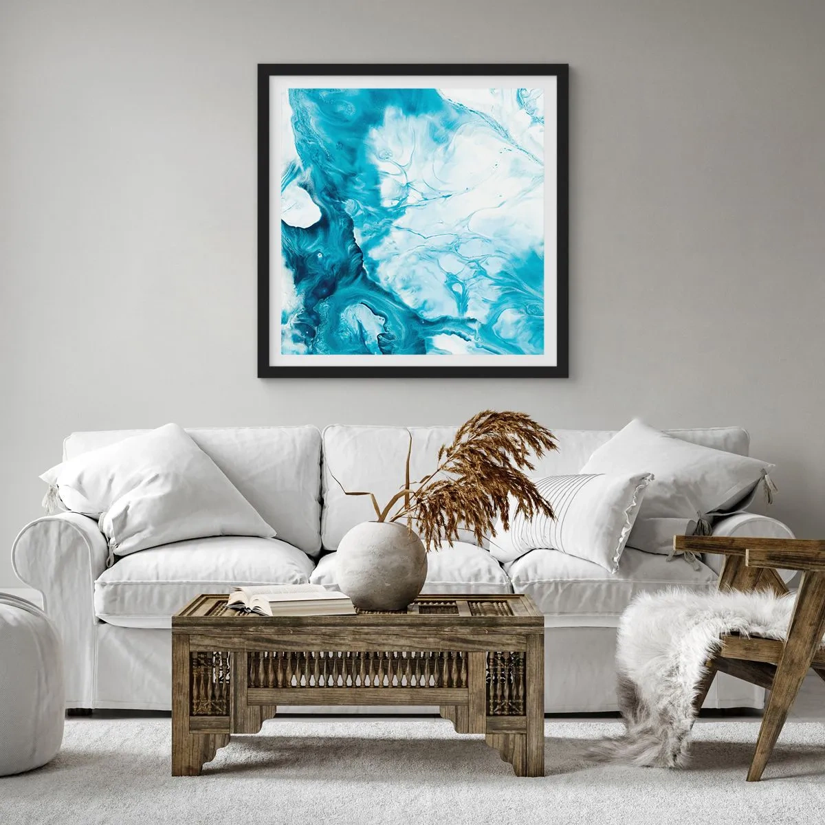 Affiche dans un cadre noir - Poster - Concert de bleu - 50x50 cm