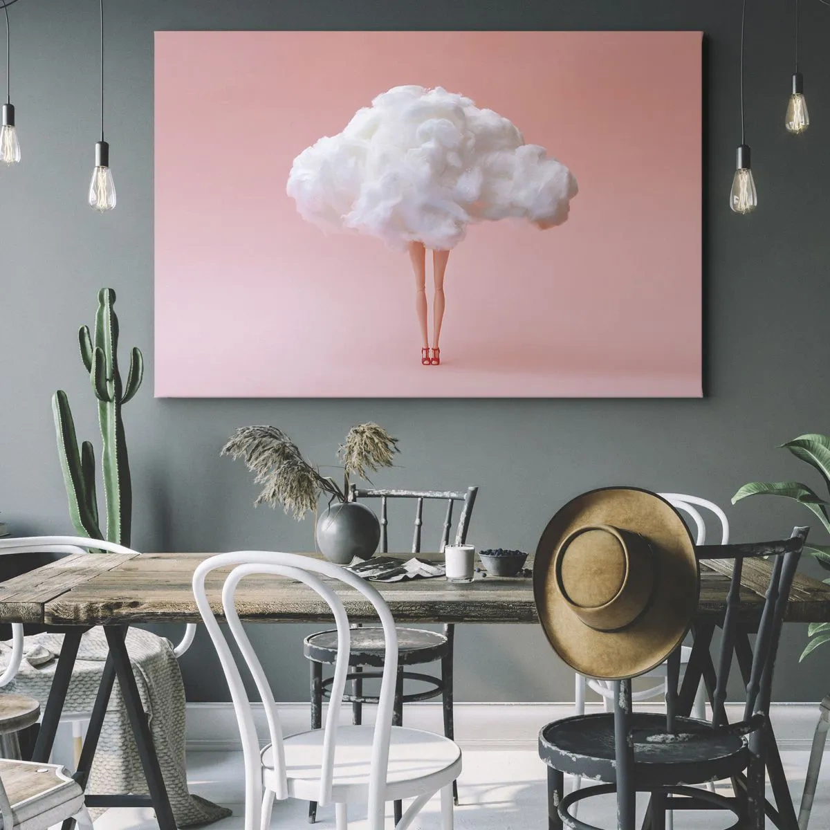 Impression sur toile - Image sur toile - Jambes dans un nuage sur fond rose - 120x80cm - Douce promesse - Décoration murale moderne pour le salon et la chambre ARTTOR