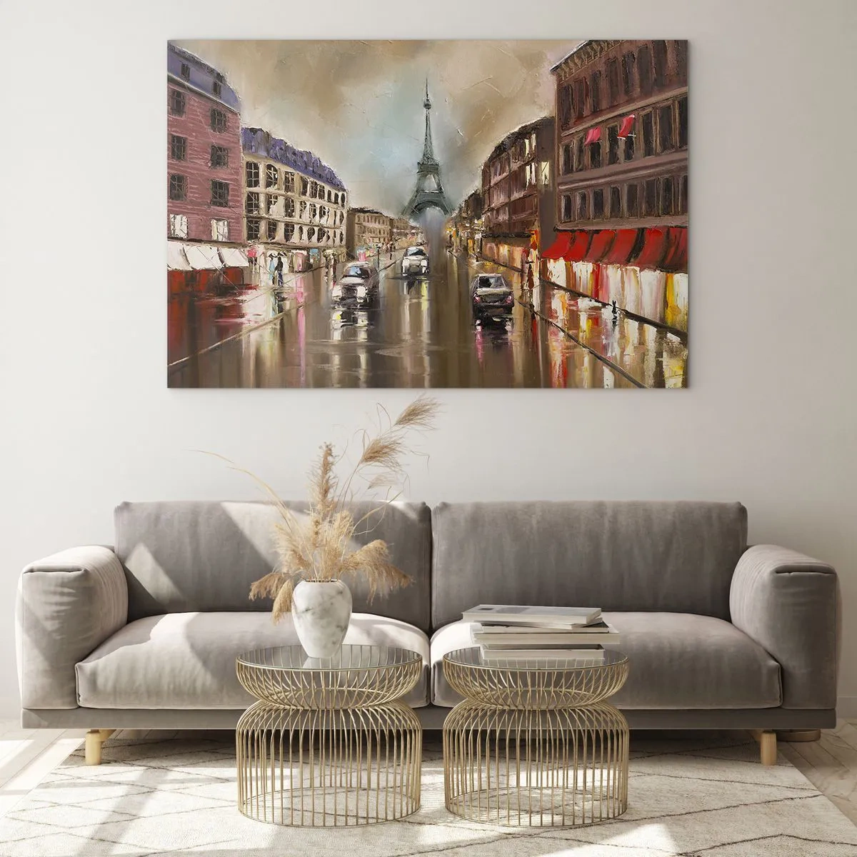 Impression sur verre - Image sur verre - Rue de Paris le soir avec vue sur la Tour Eiffel - 70x50cm - Elle seule compte - Décoration murale moderne pour le salon et la chambre ARTTOR